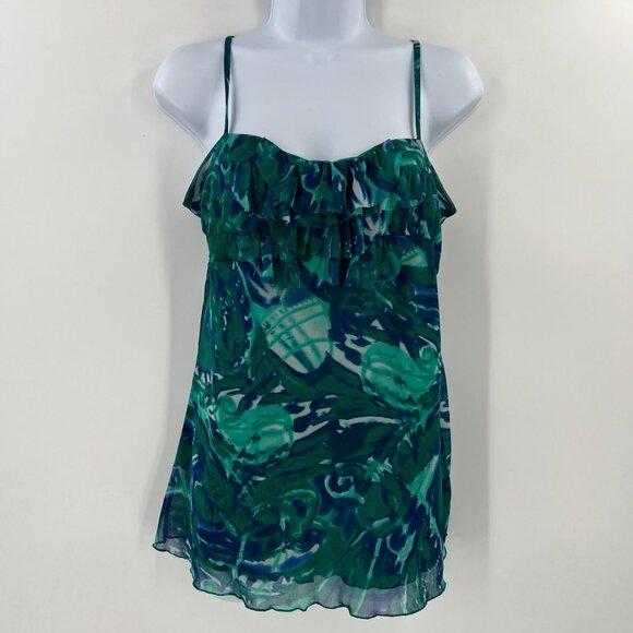 INC International Concepts L Ruffle Camisole Green Blue Abstract Layering Top - Picture 9 of 9